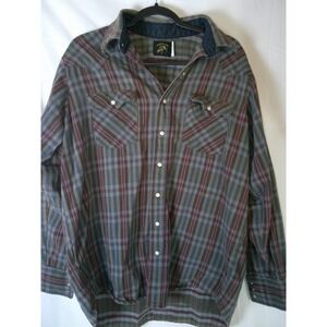 Vintage Saddle King Western Plaid Flannel Snap Front Long Sleeve Shirt Men XL